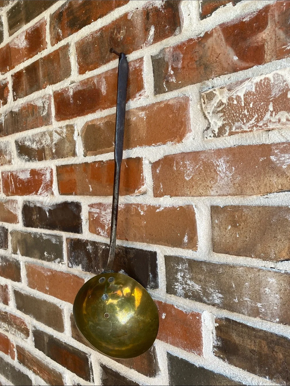 Vintage Antique Primitive Brass Ladle Dipper with Hand forged Iron Handle
